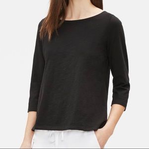 Eileen Fisher ORGANIC COTTON 3/4-SLEEVE TOP Black